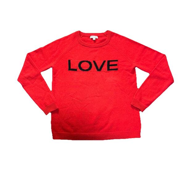 Philosophy Red Cashmere Knit Black LOVE Intarsia Pullover Crewneck Sweater SZ M - Picture 1 of 8